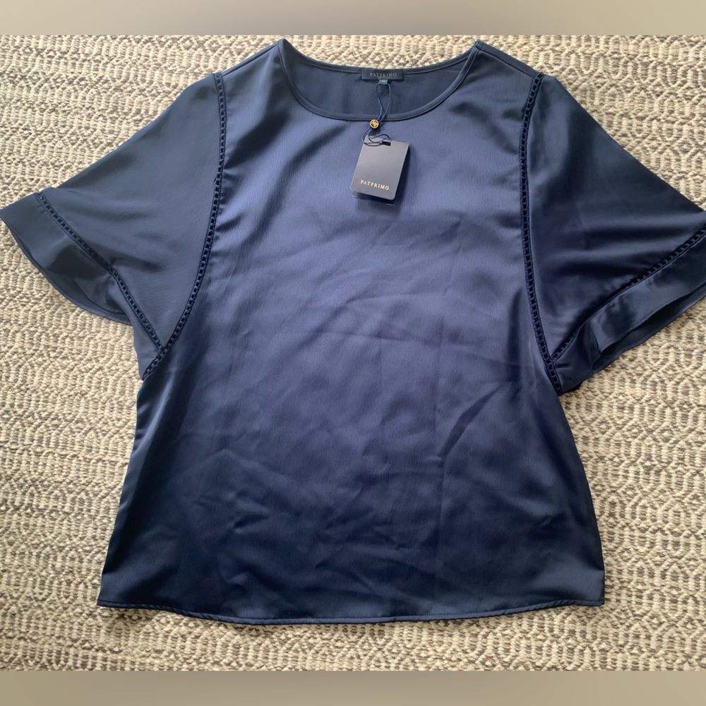 Petite Sophisticate Navy Short-Sleeve Blouse